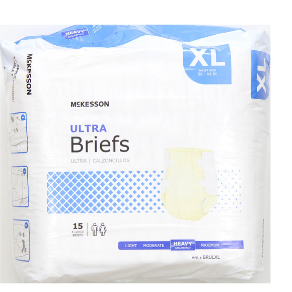 15 Count X-Large White McKesson Ultra Briefs Heavy Absorbency MFR#BRULXL 58"x64" - Picture 1 of 6
